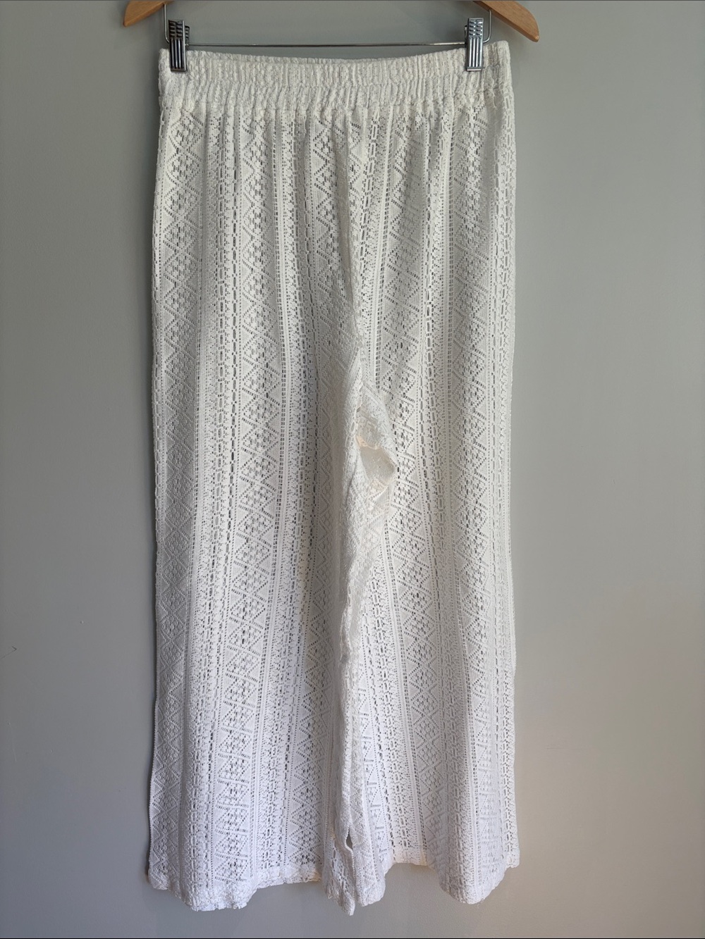 Japna White Crochet Wide-Leg Swim Coverup Pants